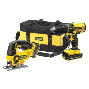 Zestaw: FMC626 - wiertarko-wkrętarka z udarem 18V, FMC650 - wyrzynarka 18V, FMC687L - akumulator wsuwany Li-Ion 2x2.0Ah, FMCB100B - torba narzędziowa z dwoma portami do ładowania